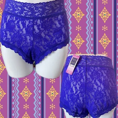 Hanky Panky +3X Sheer Purple Floral Stretch Lace Scalloped Trim Boyshort Panties - Image 1 of 4