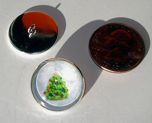 Christmas Tree Multi-Color 3/4" Glass Dome Button handcrafted collectible shank - Picture 1 of 1