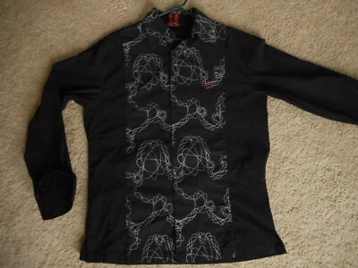 Camisa mediana Stacy Adams para hombre negra blanca cuello abotonado manga larga 44" chs Foto 1 de 4