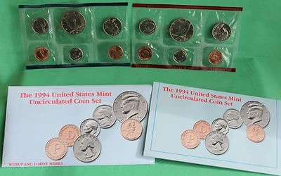 1994 P and D United States Mint Uncirculated 10 Coin Set BU  - Image 1 of 4