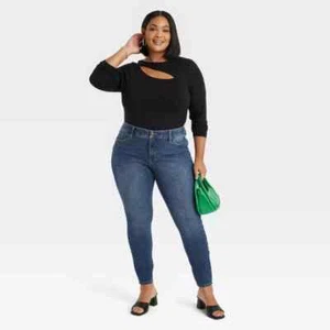 WOMEN'S SIZE 24 SKINNY MID-RISE DARK WASH JEANS-AVA & VIV-LIST $30 - Picture 1 of 3