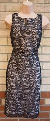 LINEA BLACK NUDE SLIP SLEEVELESS FLORAL CROCHET LACE BODYCON PARTY DRESS 8 S  - Image 1 of 4