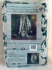 Vintage NOS Texture Woven 100% Cotton Afghan “Trailing Ivy” 48” x 60” Made USA - Picture 1 of 3