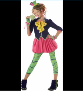 The Mad Hatter CHILD Girls Costume XXL (14-16) Dress Pants Gloves Shoe Covers - Picture 1 of 1