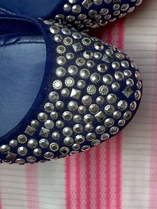 SALE @ Vintage CANDIE'S Ballet Flats Cobalt Silver Stud Loafers Sz 8 ❤️sj17j1 - Picture 1 of 9