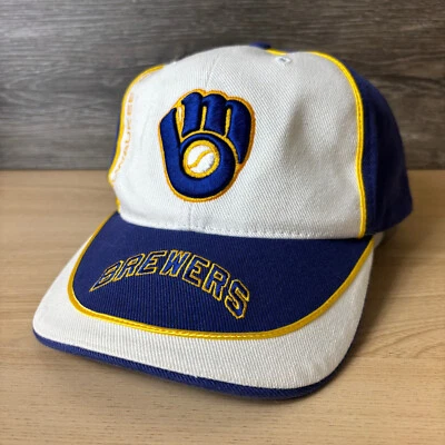 Vintage Milwaukee Brewers Hat Cap Strap Back White Blue MLB Baseball - Image 1 of 4