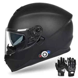 DOT Motorcycle Helmet Full Face With Bluetooth Headset Intercom + Gloves - Picture 1 of 31