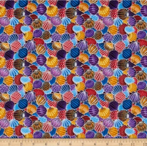BTY Oasis Way Under SEASHELLS Bright Colors Print 100% Cotton Quilt Fabric Yard - Picture 1 of 1