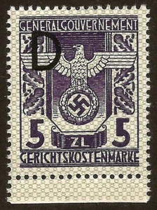 Nazi Generalgovernment GG MNH Court revenue 5 Zloty stamp WW2 Third 3rd Reich - Picture 1 of 1