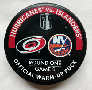 Game Used Warm Up Puck Carolina Hurricanes NY Islanders NHL Playoffs Rd 1 Game 5