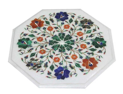 2'x2' Marble Console Center Table Top Lapis Lazuli Marquetry Inlay Hallway Decor - Image 1 of 4