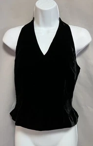 Vintage Black Silk Velvet Halter Top Y2K 90s Size 4P By Finity 2000s Grunge - Picture 1 of 9