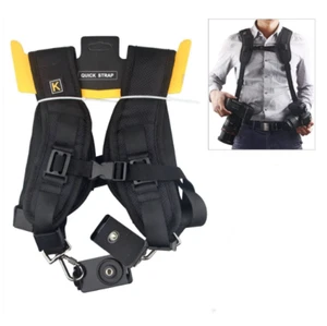 Black Double Dual Camera Shoulder Quick Sling Belt Adjustment Digital DSLR Strap - Picture 1 of 6
