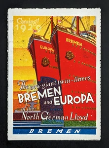 Vintage Poster Stamp North German Lloyd Liners Bremen And Europa Coming 1929 - Picture 1 of 2