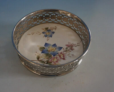 Wächtersbach Jugendstil Keramik Tablett Blume Metallmontur um 1910  (F023-068 - Bild 1 von 4