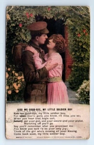 WWI Homefront Kiss Goodbye Soldier Boy Lovers Bamforth Postcard c.1917 - Picture 1 of 2