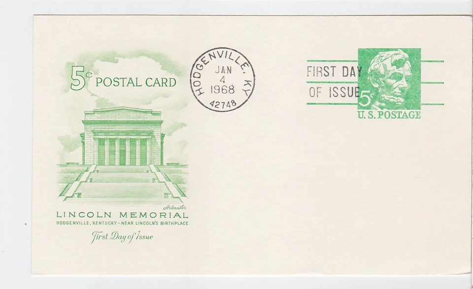TurtlesTradingPost- Abraham Lincoln Postal Card #UX55  1968 FDC Artmaster Cachet - Image 1 of 1