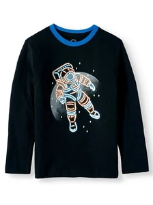 Wonder Nation Boys Long Sleeve Shirt Medium (8) Black With Moon & Astronaut - Picture 1 of 1