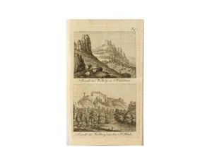 WARTBURG AM MÄDELSTEINE, WARTBURG DEM HELLTHALE 2 grabados en cobre originales - Imagen 1 de 4