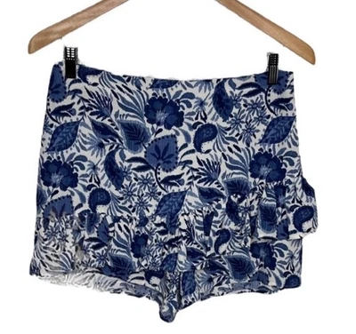 Pantalones Cortos Zara Azul Blanco Floral Volantes Lino Mujer Talla M NUEVO SIN ETIQUETAS Foto 1 de 3
