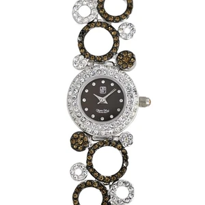 Reloj pulsera Victoria Wieck para mujer cristal esfera negra oro plata estrás - Imagen 1 de 10