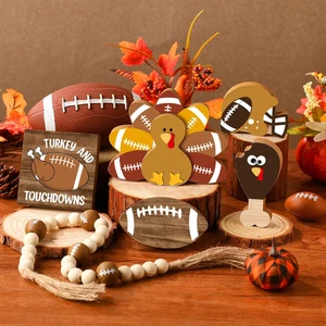 6 Pcs Thanksgiving Football Turkey Tiered Tray Decor Rugby Farmhouse Wooden Stan - Picture 1 of 12