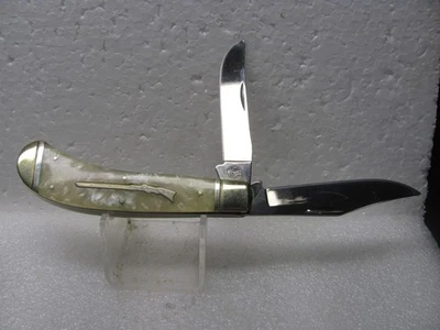 Hermoso cuchillo de 2 hojas para cubiertos de cola blanca usado con emblema de rifle largo Foto 1 de 3
