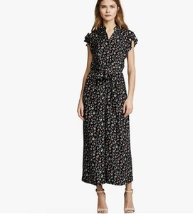 Mono floral de seda Rebecca Taylor talla 0 negro pierna ancha sin mangas - Imagen 1 de 10