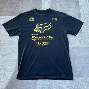 Vintage Y2K Fox Racing T-Shirt Mens L Black Graphic Tee Grunge Moto Style Skater - Picture 1 of 13