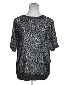 DKNY Women's Gray Black Metallic Animal Print Crewneck Sweater Size XXS NEW - Picture 1 of 2