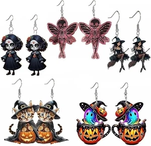 Pendientes Bruja en Escoba, Pendientes Halloween para Mujer Bruja, Pendientes Acrílicos 2d - Imagen 1 de 23