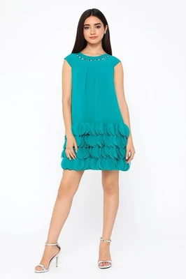 Vestido Cherokee Niña Volantes Corto Sin Mangas Azul Turquesa Talla XL 14-16 NUEVO SIN ETIQUETAS Foto 1 de 4