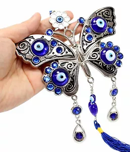 Large Blue Evil Eye 5" Lucky Butterfly Amulet Protection Wall Hanging Home Decor - Picture 1 of 4