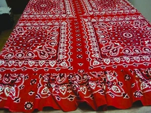 Bandana tablecloth70" round, red, white and black ruffled edges - Picture 1 of 5