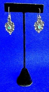 PAIR OF VINTAGE HANDMADE ORNATE STERLING - CHRYSOPRASE PIERCED EARRINGS - Picture 1 of 4