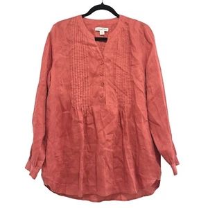 Coldwater Creek 100% Leinen Button Down Tunika Top Plissee Burnt Red M Lagenlook - Bild 1 von 12