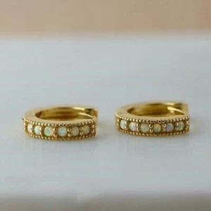 1.80Ct Lab Created Fire Opal Huggie Hoop Wedding Earrings 14K Yellow Gold Finish - Picture 1 of 4