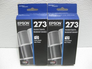 LOT OF 2 Epson 273 Photo Black Ink Expression Series T273120 Genuine Date: 2018