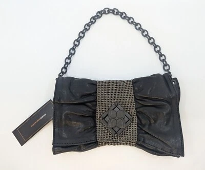 NWT BCBG MAX AZRIA Black Leather Bow Clutch Shoulder Handbag - Image 1 of 4