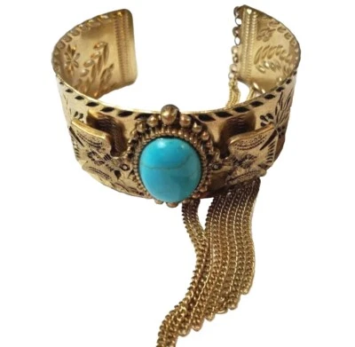 Brazalete estilo suroeste metal trabajo piedra azul cabujón águila mexicana Foto 1 de 4
