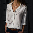 Womens Girls Long Sleeve Button Down Shirt Floral Lapel Blouse Casual Tee Tops