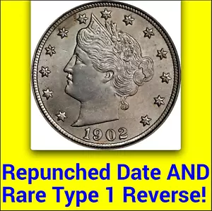 1902 NGC MS64 Repunched Date AND Type 1 Reverse! SCARCE! Liberty Nickel RPD V 5C - Picture 1 of 8