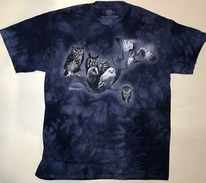 Owl Bird Feathers 7 Owls Fly Hoot Barn Horned Snowy Purple Shirt Mountain S-M - Picture 1 of 4