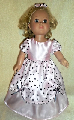 Ropa de muñeca de 18" se adapta a American Girl - vestido rosa pok-a-dot, zapatos, diadema/arco Foto 1 de 4