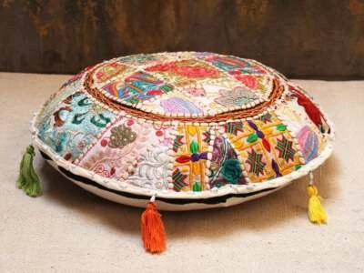 Indian Handmade Round Cushion Pillow Cover 18" Home Decorative Patchwork Vintage - Image 1 of 3