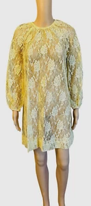 Mini abito vintage anni 60 giallo TOTALMENTE TRASPARENTE pizzo mod retrò con slip M - Foto 1 di 9