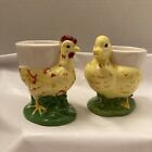 Vintage Set Of 2 ~ Handmade Ceramic Rooster And Chick Egg Holder