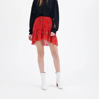 IRO Lilie Floral Print Red Mini Skirt High Rise Pull On High Low XS NEW 267221 - Image 1 of 4