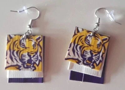 Louisiana State University LSU Tigers NCAA earrings duct tape handmade - Image 1 of 3