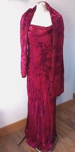 Abito lungo Monsoon anni 90 viola rosso taglio bias velluto devore UK 12 EUR 40 + sciarpa - Foto 1 di 17